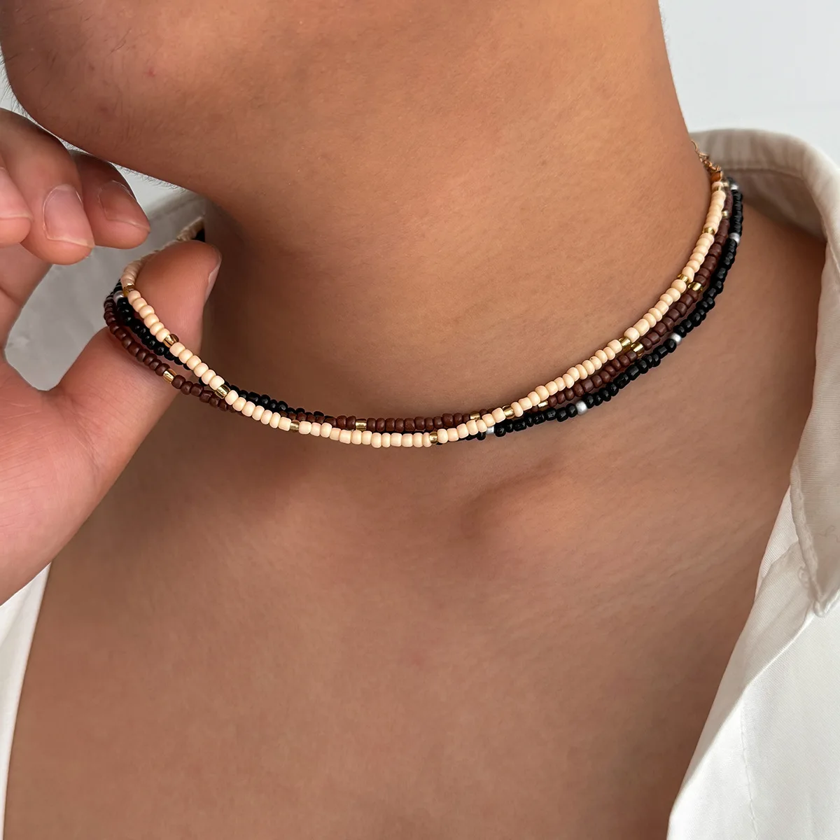 Böhmische mehrschichtige Perlenketten, Retro-Farbmix, Herren-Choker-Halsketten, modischer Partyschmuck, einfache Accessoires – Detail 2