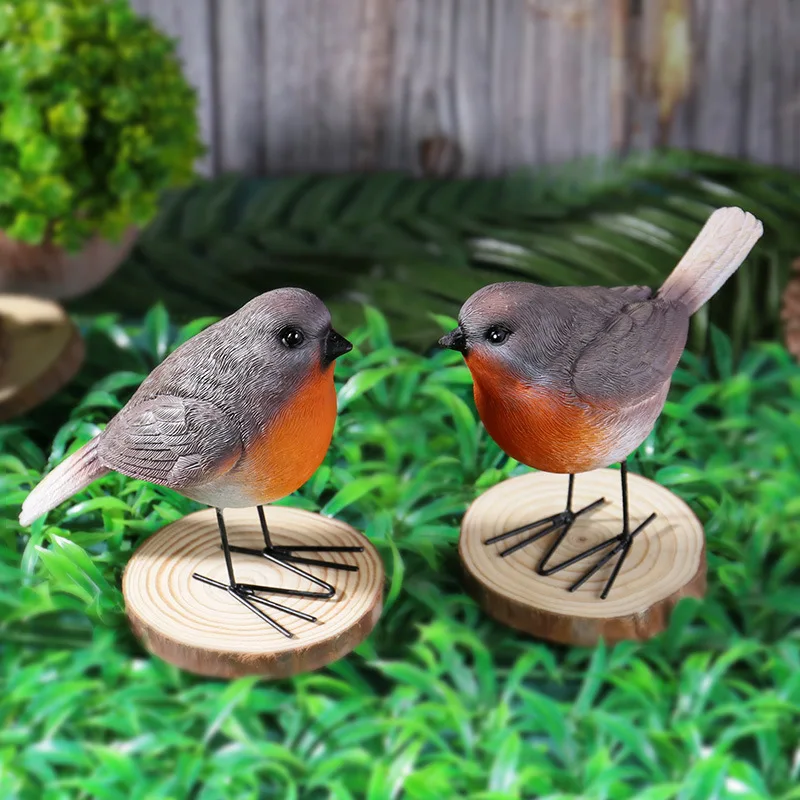 Pair of Robin Bird Resin Ornaments Exquisite Craft Landscape Figurine Stylish Decor Statue for Garden Courtyard Lawn Decoration