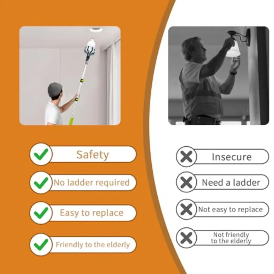 Cambiador de bombillas de 13 pies con poste telescópico, herramienta de repuesto para bombilla de techo alto con ventosa y cestas para un fácil acceso