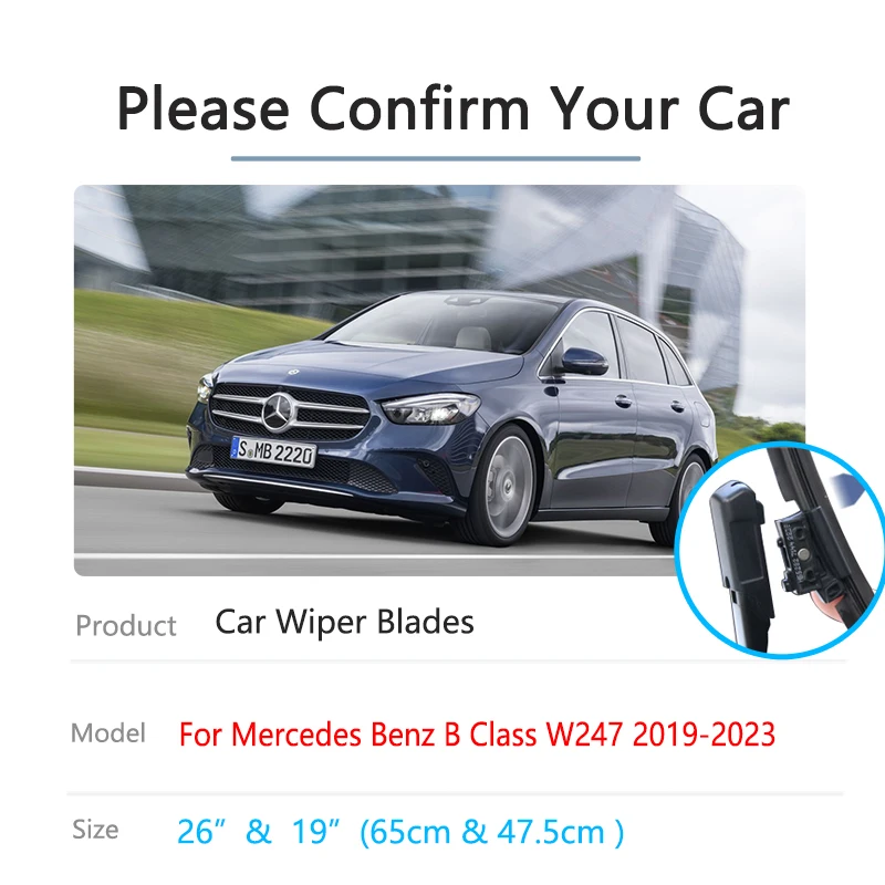 For Mercedes Benz B Class W247 2019~2023 Front Rear Wiper Blades Brushes Window Windshield Windscreen Cleaning Car Accessories