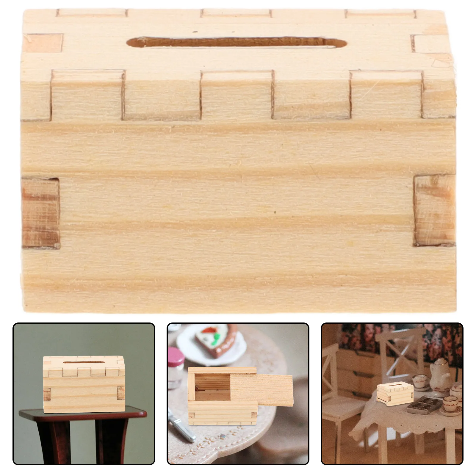 

1:12 Scale Miniature Wooden Tissue Box Realistic Square Dollhouse Napkin Dispenser for Living Room Bathroom Decoration DIY Craft