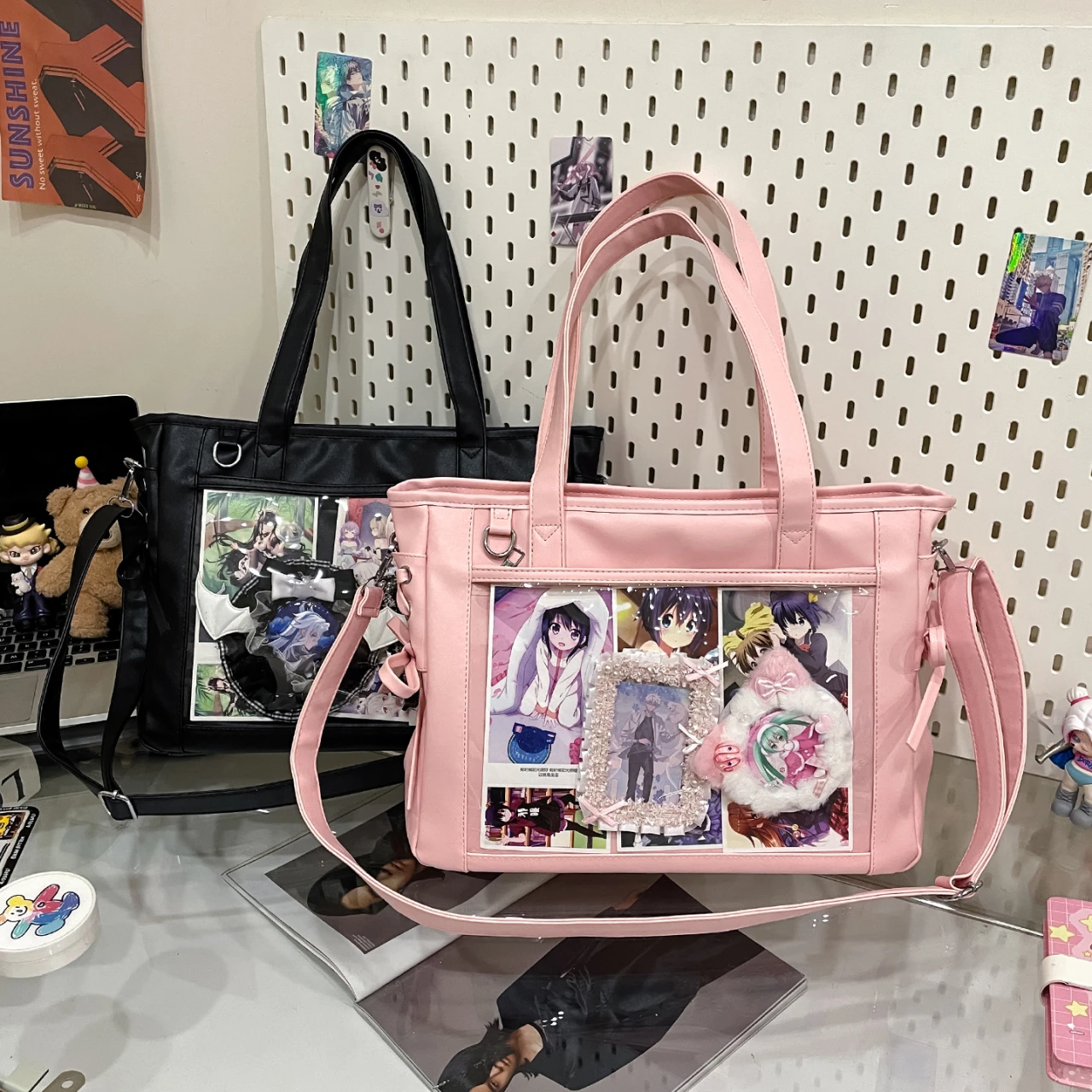 

Large Capacity Ita Bags Fashion Cute Lolita Girls Pin Display Itabag PU Leather Ladies Anime Shoulder Tote Bags