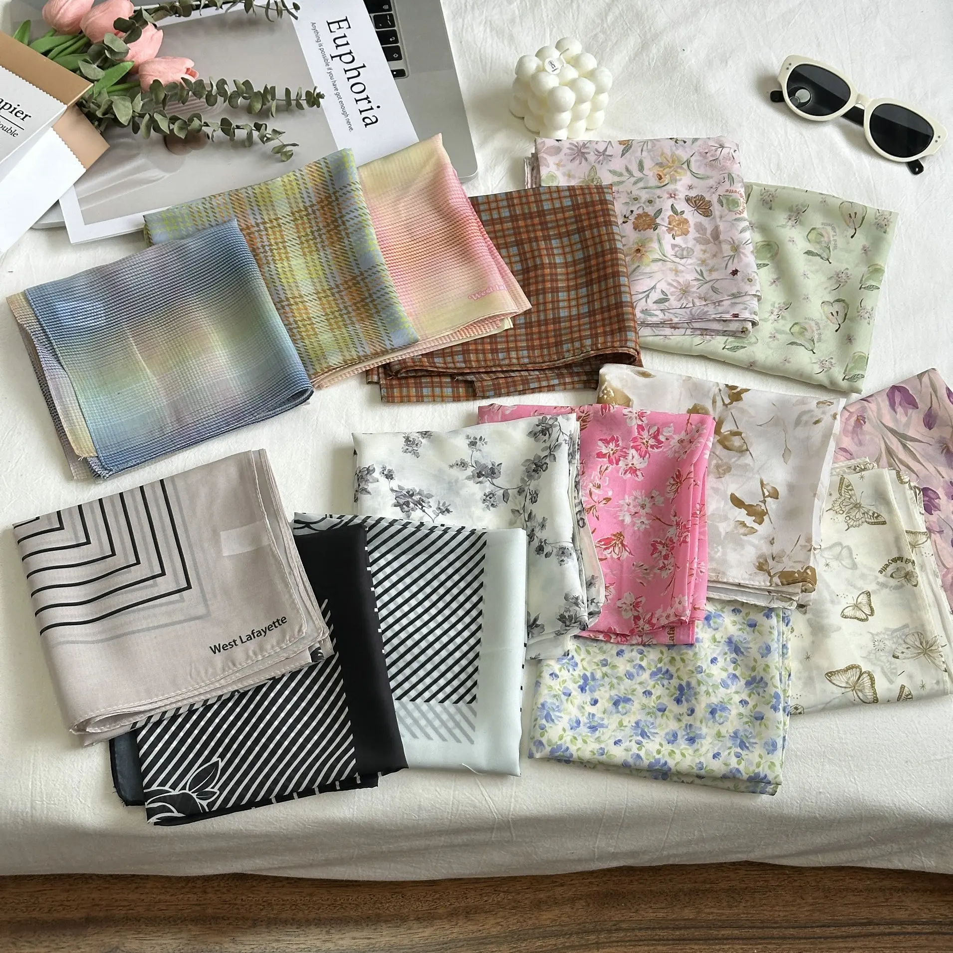 

70 New Square Scarf Simple Daily Work Street Multi-Color Scarf Thin Neck Protection Scarf Temperamental Decorative Headband