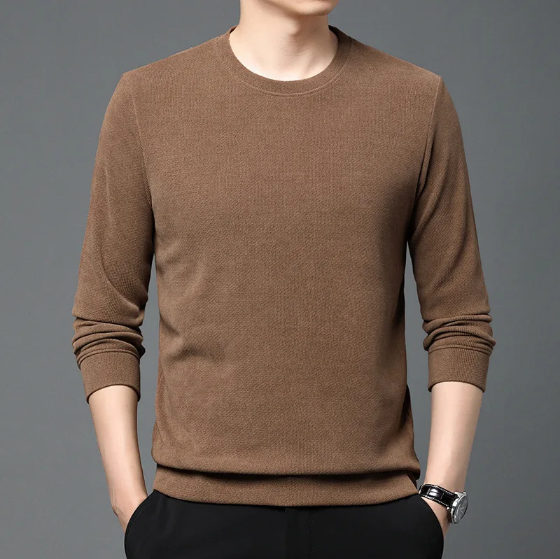 New Fall Winter Men Half-High Collar Long Sleeves Knitwear European Cotton Velvet Bottoming Shirt Black Collar