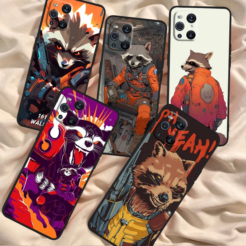 Rocket Raccoon Marvel Fashion For OPPO Find X6 X5 X3 A54S A5 A94 A16 A53S A57 A74 A72 A98 A78 A96 A9 5G Black Back Phone Case