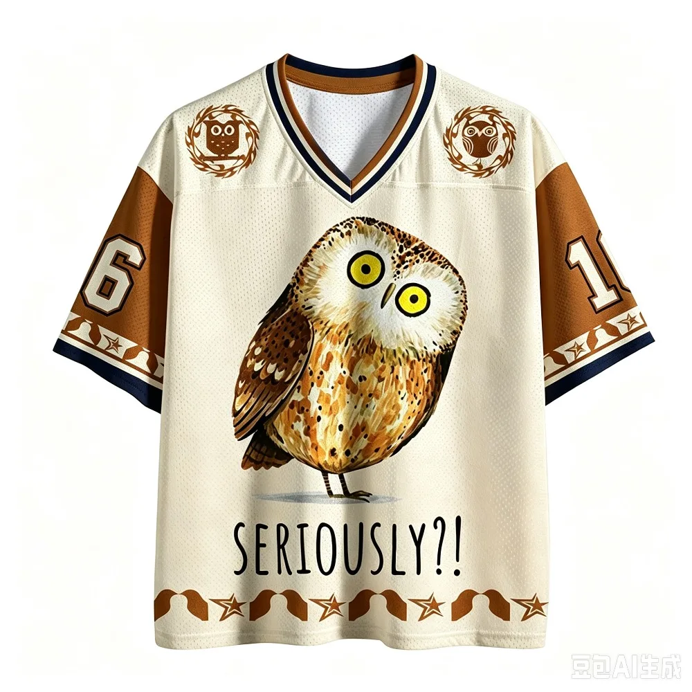 Retro Fun Cute  Surprising Owl Slogan3D Print Sport Quick-dry Breatha Men V-neck T-shirt Y2K Outdoor Street Fashion Casual  Top