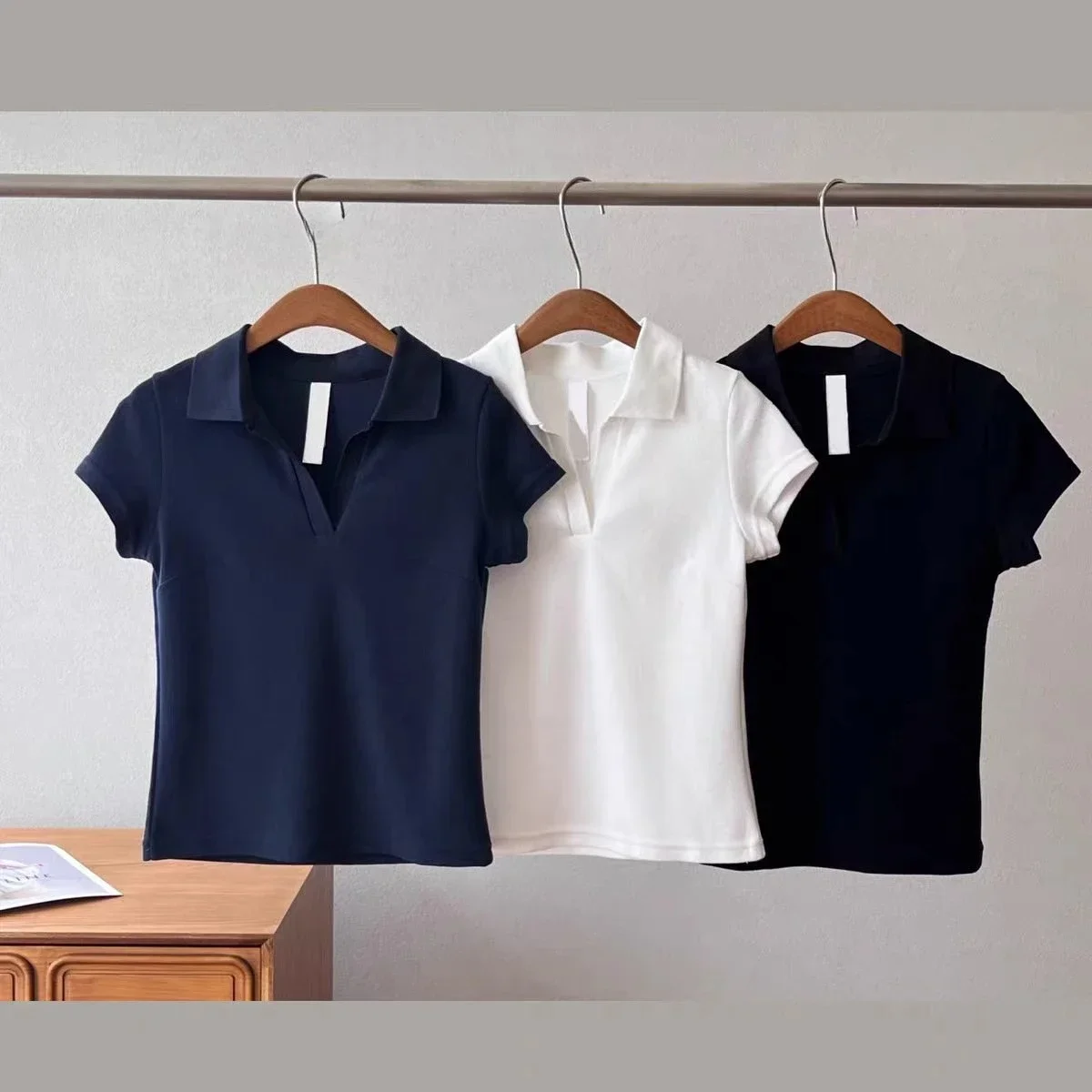 Goddess Women Yoga Polo Shirt Neck Short Sleeve T-shirt for Women's Front Shoulder Slim Short Yoga Sports Top Pure Cotton