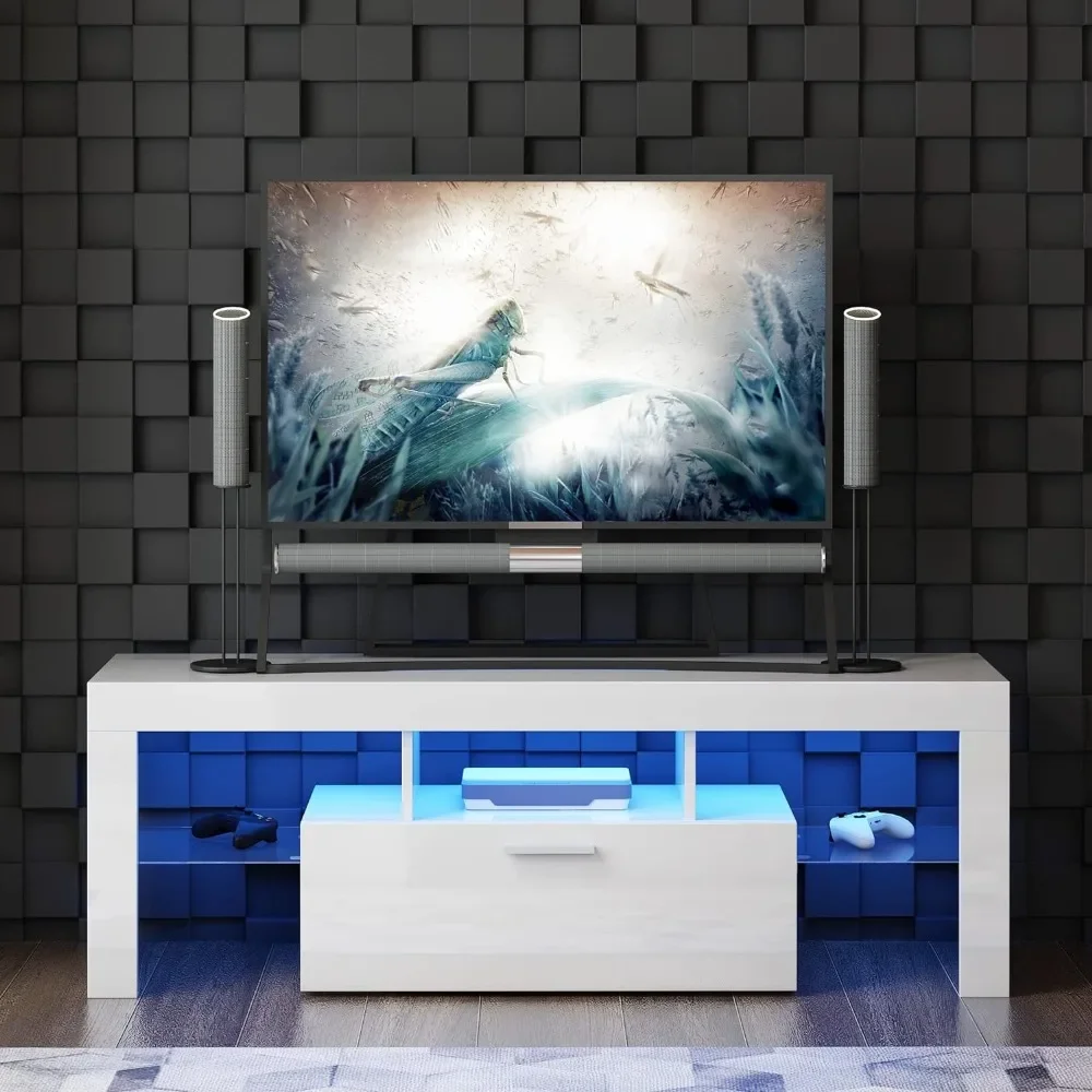 Furniture Living Room LED White TV Stand for 55 Inch TV Modern Gaming Entertainment Center  Furnitures Shelf
