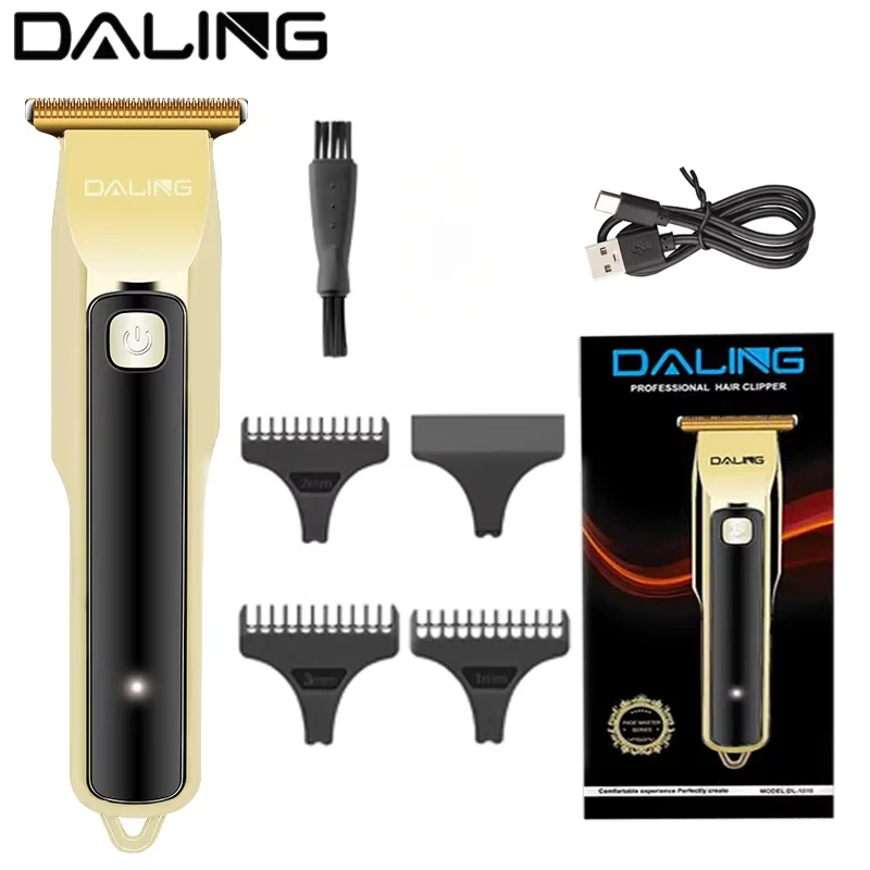 DALING DL-1315 Cortadora de pelo eléctrica inalámbrica profesional recargable dorada para hombres, adecuada para niños y adultos