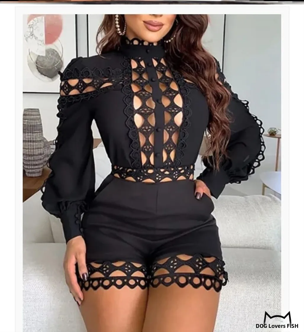 

Faionable Long Sve Jumpsuit, женский цельный костюм с воротником-стойкой и кружевной отделкой, брюки Sli Ensemble, осенняя коллекция