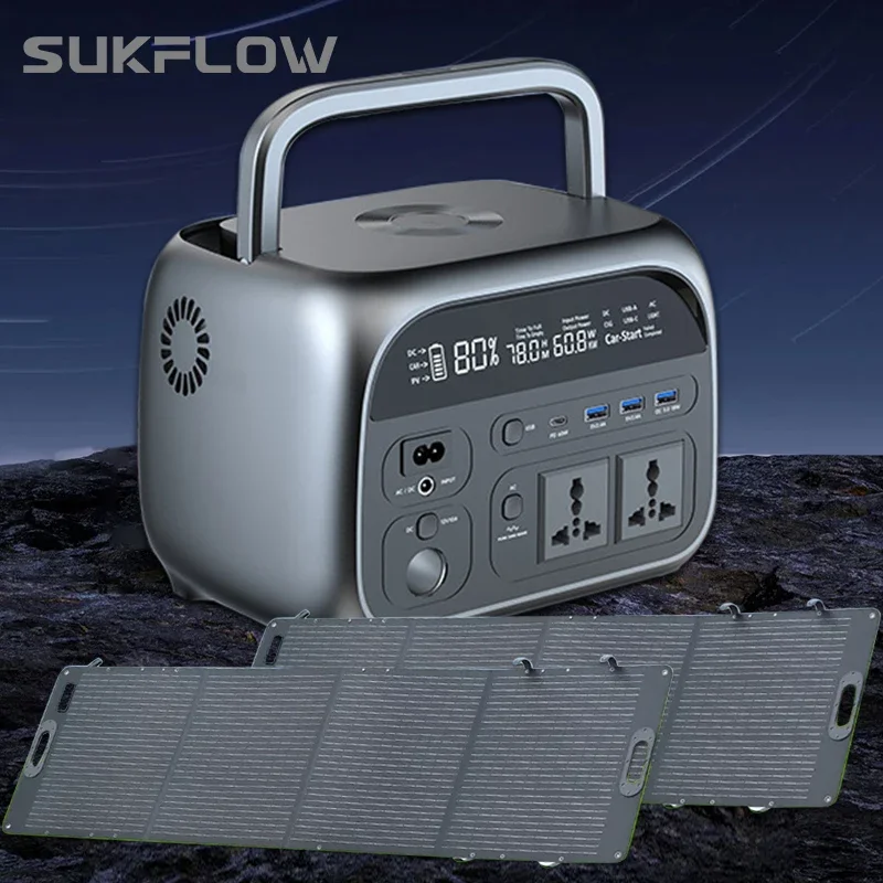 

Sukflow Portable Power Station 345.6Wh LiFeP04 Battery with 100W 200W Flexible Solar Panel Generator for Outdoor Camping RV Home