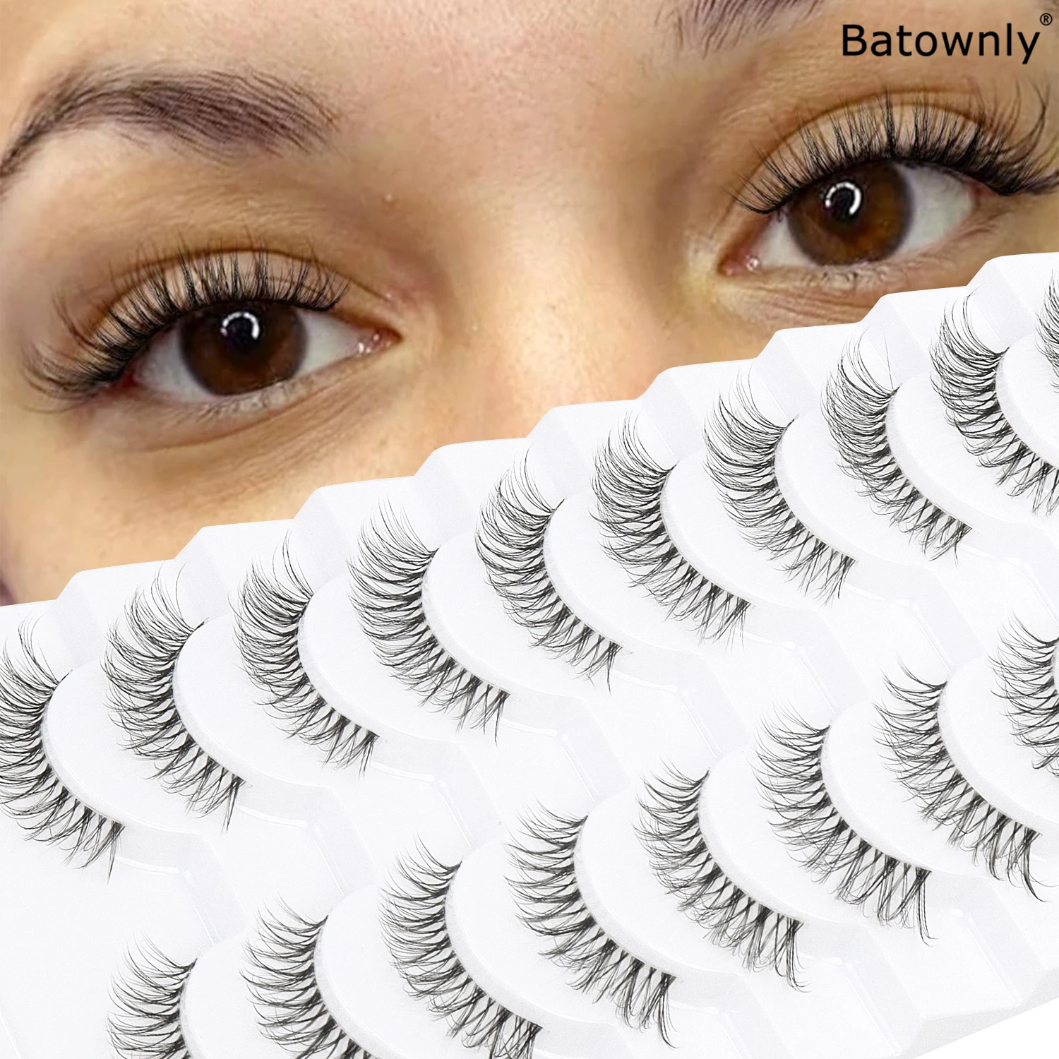 10 Pairs Of Natural D Curl Transparent Cross Style False Lashes Light And Comfortable