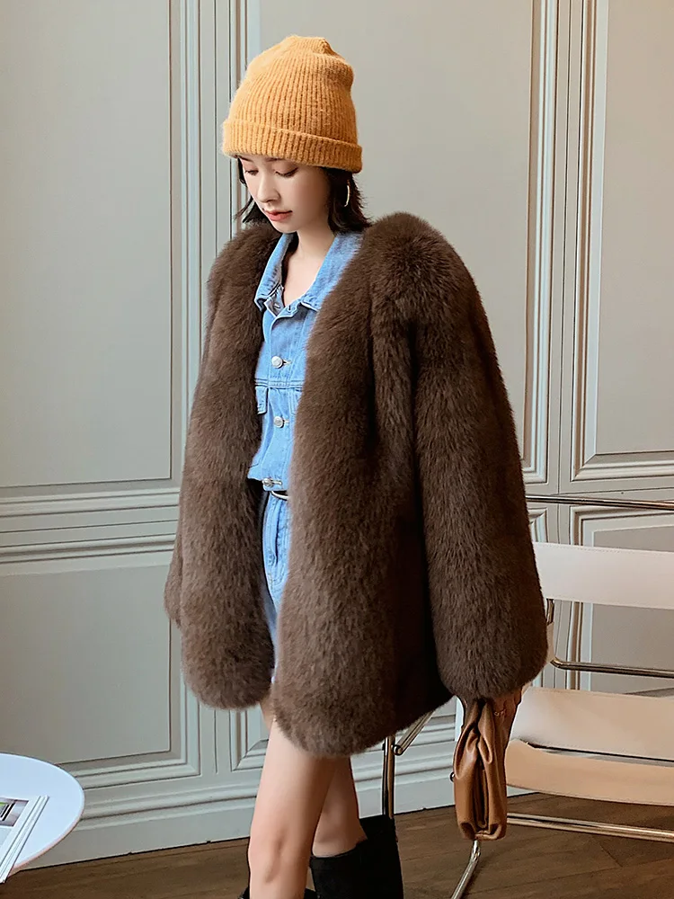 2023 Real Natural Fox Fur Thick Coat Top High Quality Genuine Fur For Women Winter Luxury Female Warm Jackets Long Sleeves