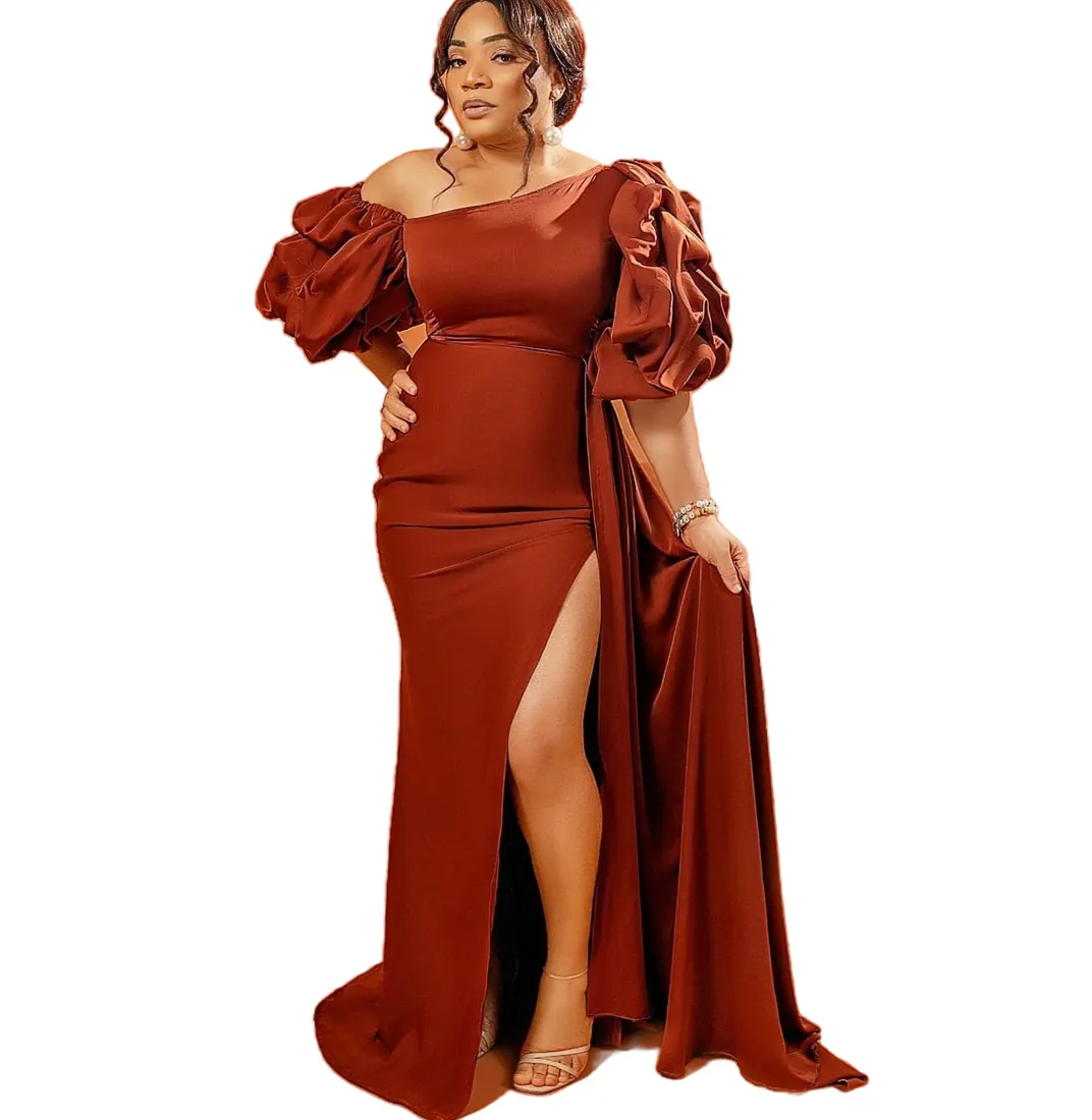 Robe de Rhsirène marron en satin, fente haute, robe de soirée formelle, deuxième réception, anniversaire, fiançailles, quelle que soit la robe, ZJ44, 2024