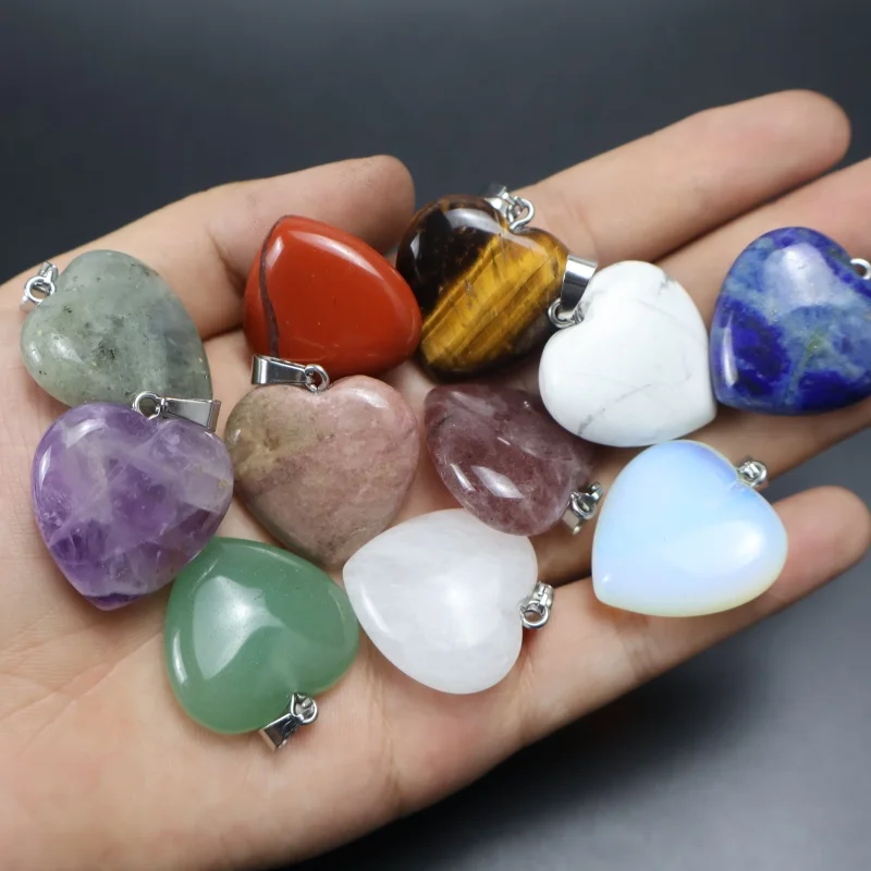 

10 pcs Random Heart Shaped Stone Pendant Charms Crystal Chakra Beads For DIY necklace jewelry making.