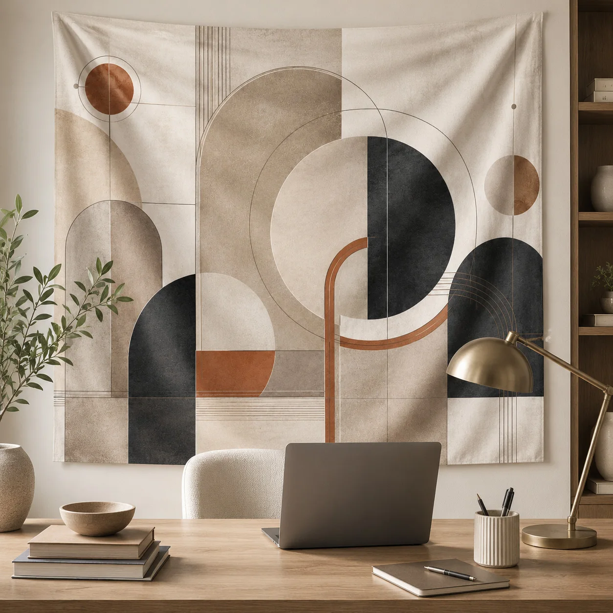 Abstract Geometric Wall Tapestry Neutral Minimalist Boho Hanging Decor for Apartment Bedroom Living Room Office