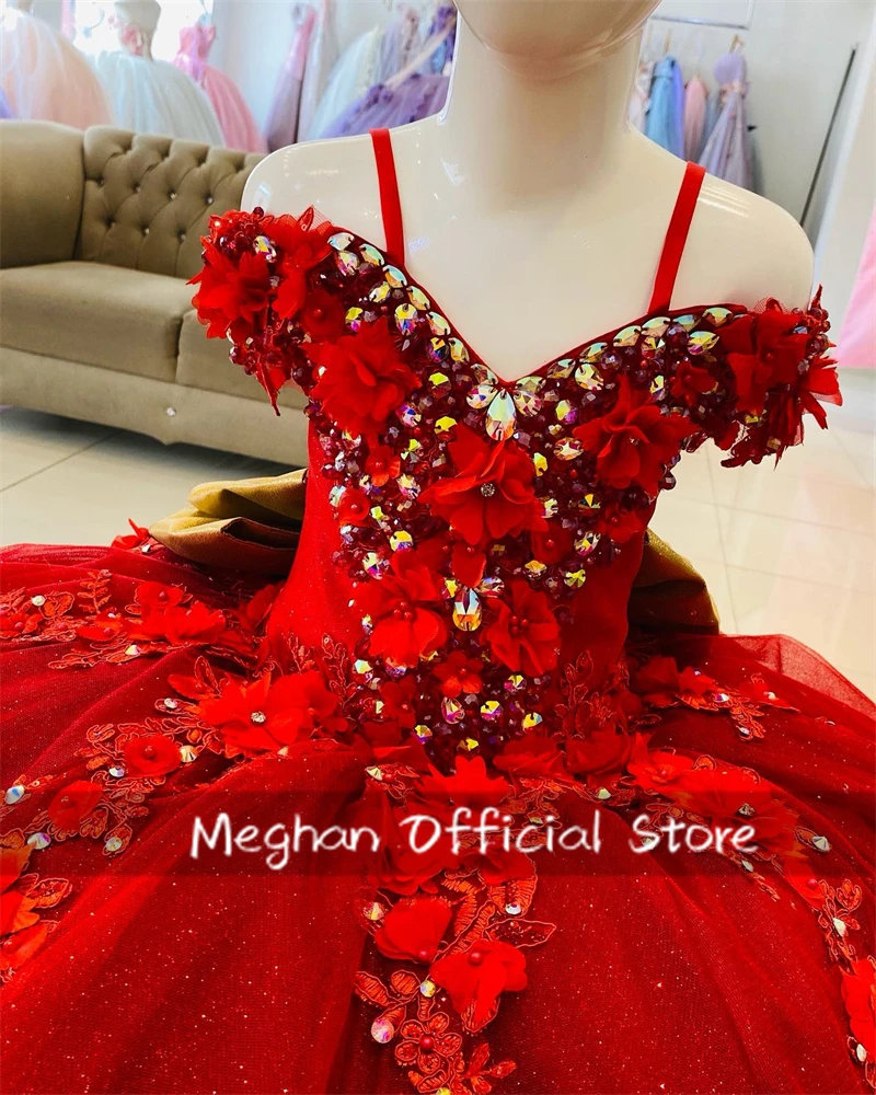 Vestido de baile vermelho querido flor para meninas, vestidos para casamento, apliques miúdos frisados, vestido pageant, vestido de aniversário princesa flor