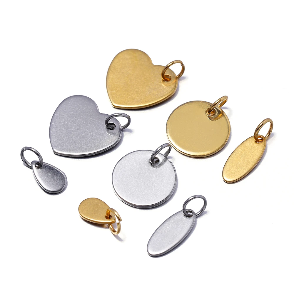 10 Stück Edelstahl Charms mit Biegering Erkennungsmarke herzförmiger Wassertropfen ovale Rohlinge Anhänger Charms für DIY Schmuckherstellung