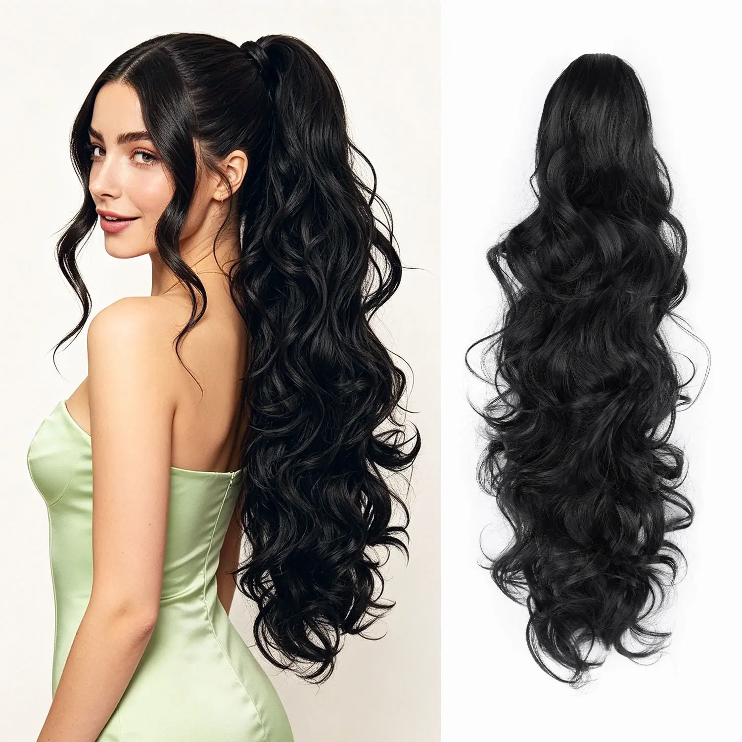 Synthetic Ponytail Extensions Claw Ponytail Hair 26inch Wavy Pony Tail Hairpieces for Women Ladies Daily Party Holiday Use