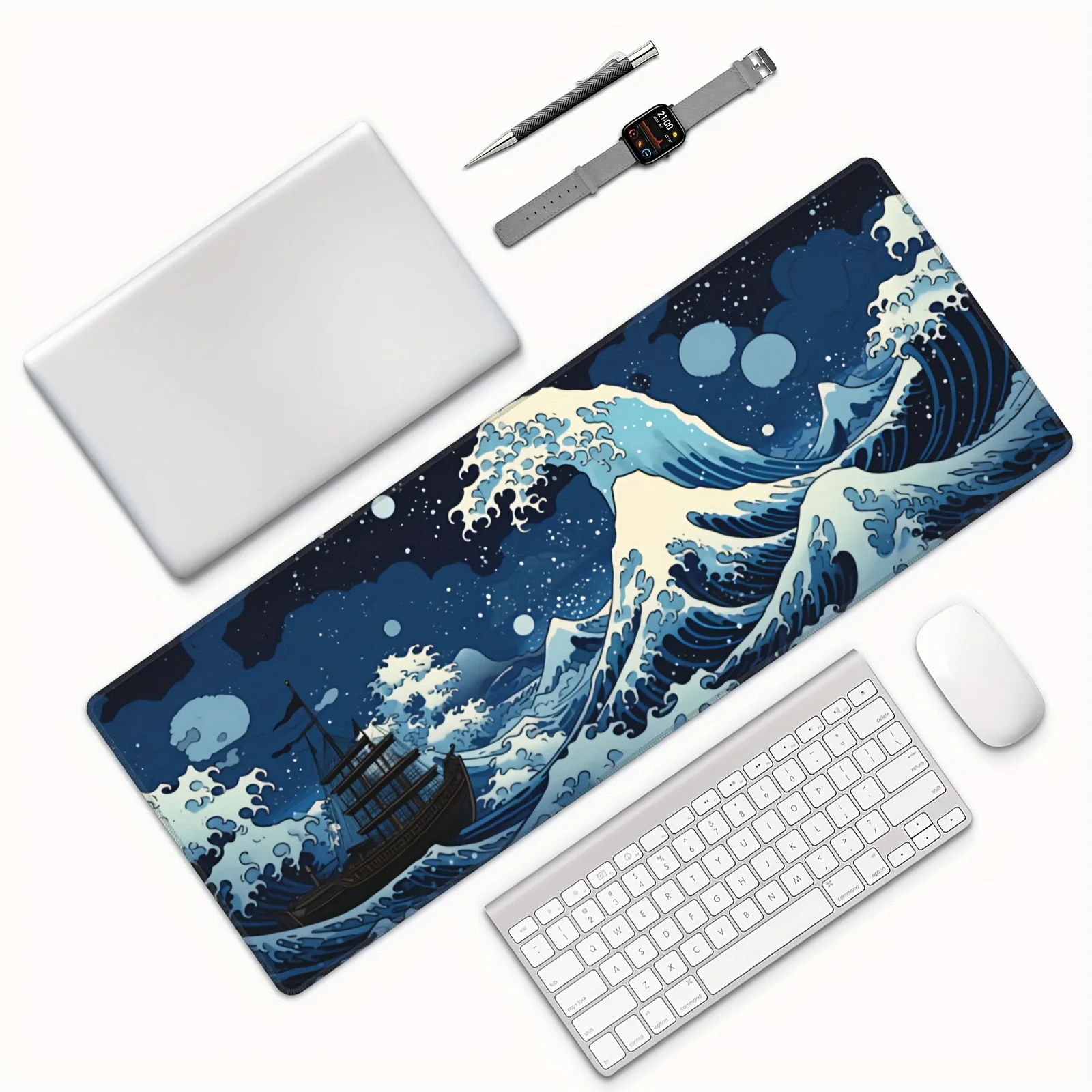 1pc 12 * 31.5-inch large mouse pad, can withstand wind and waves, washable and non slip rubber office and gaming computer desk m