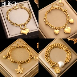 EILIECK 316L Stainless Steel Starfish Heart Pearl Charm Bracelet For Women Trendy Gold Color Wrist Chain Jewelry Holiday Gifts