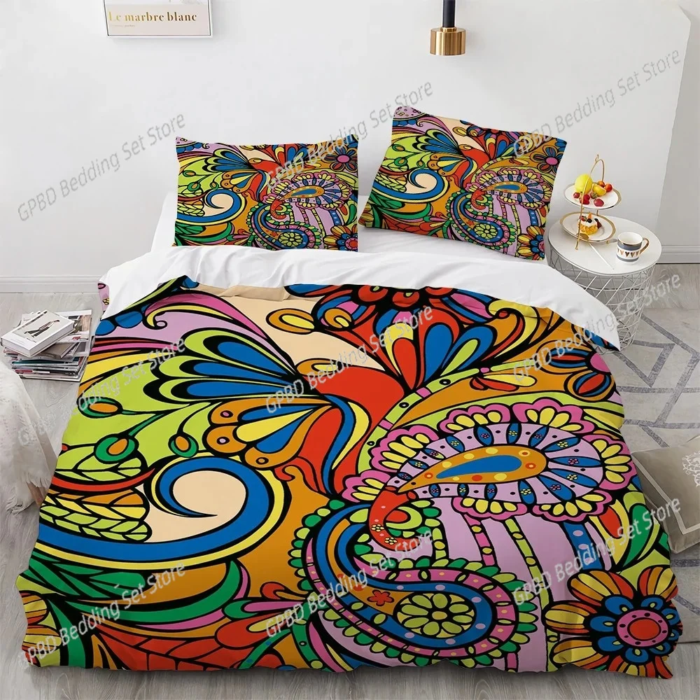 

Bohemian Mandala King Queen Duvet Cover Boho Cashew Flowers Bedding Set Colorful Exotic Floral Polyester Comforter Cover