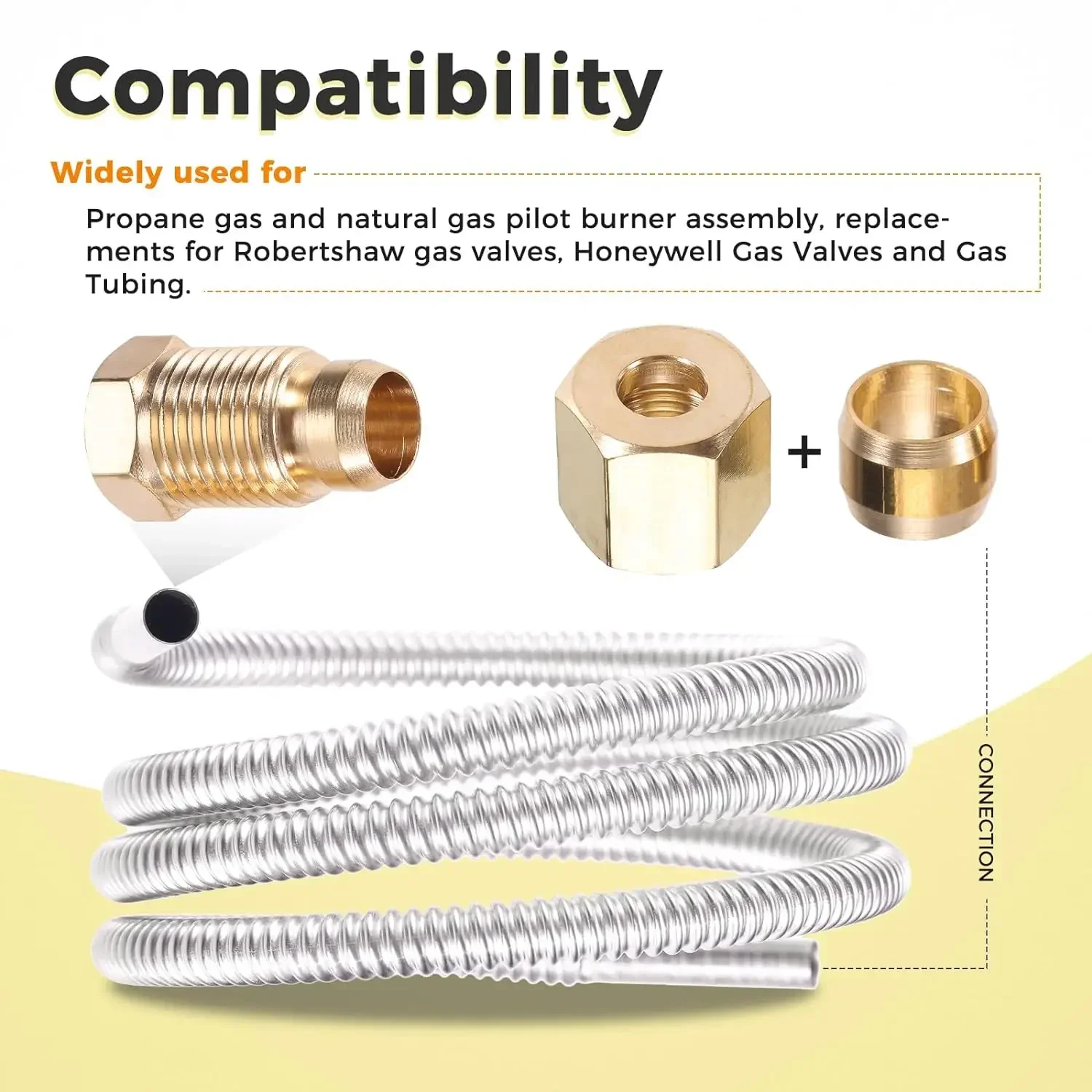 Linha de tubo piloto flexível de 1/4 "od, 915mm e acessórios de compressão, porca macho e fêmea, substituição para válvulas de gás Robertshaw Honeywell