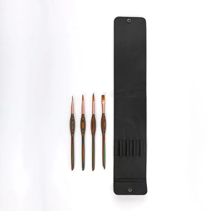 

Art Brush For Acrylic Oil Gouache- 4PC/Lot Detail Paint Brushes With Carry Bag Golden Nylon Hair Triangle Wood Handle