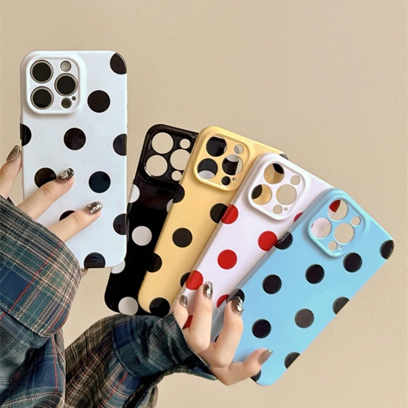 Fashion Cute Polka Dot Glossy Film Hard Phone Case for Samsung Galaxy 17 07 A16 A56 A26 A36 A06 A55 A35 A15 A54 A05 A14 4G 5G