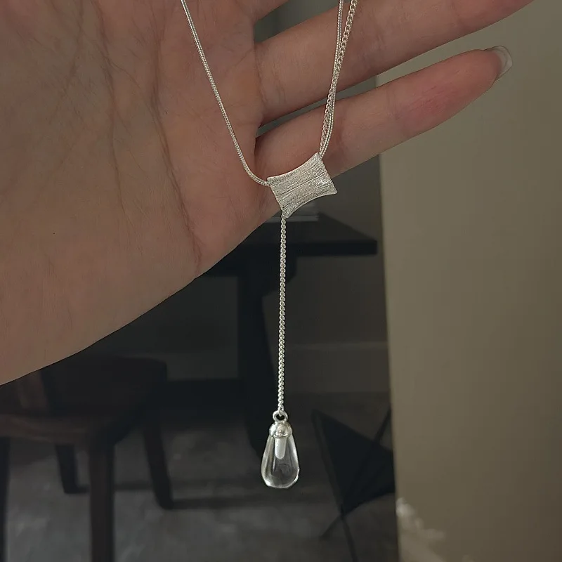 

S925 Серебряный кулон с гравировкой и кристаллами, ожерелье в Корейском винтажном стиле, текстурированный минималистичный изящный оптовая продажа ювелирных изделий для женщин