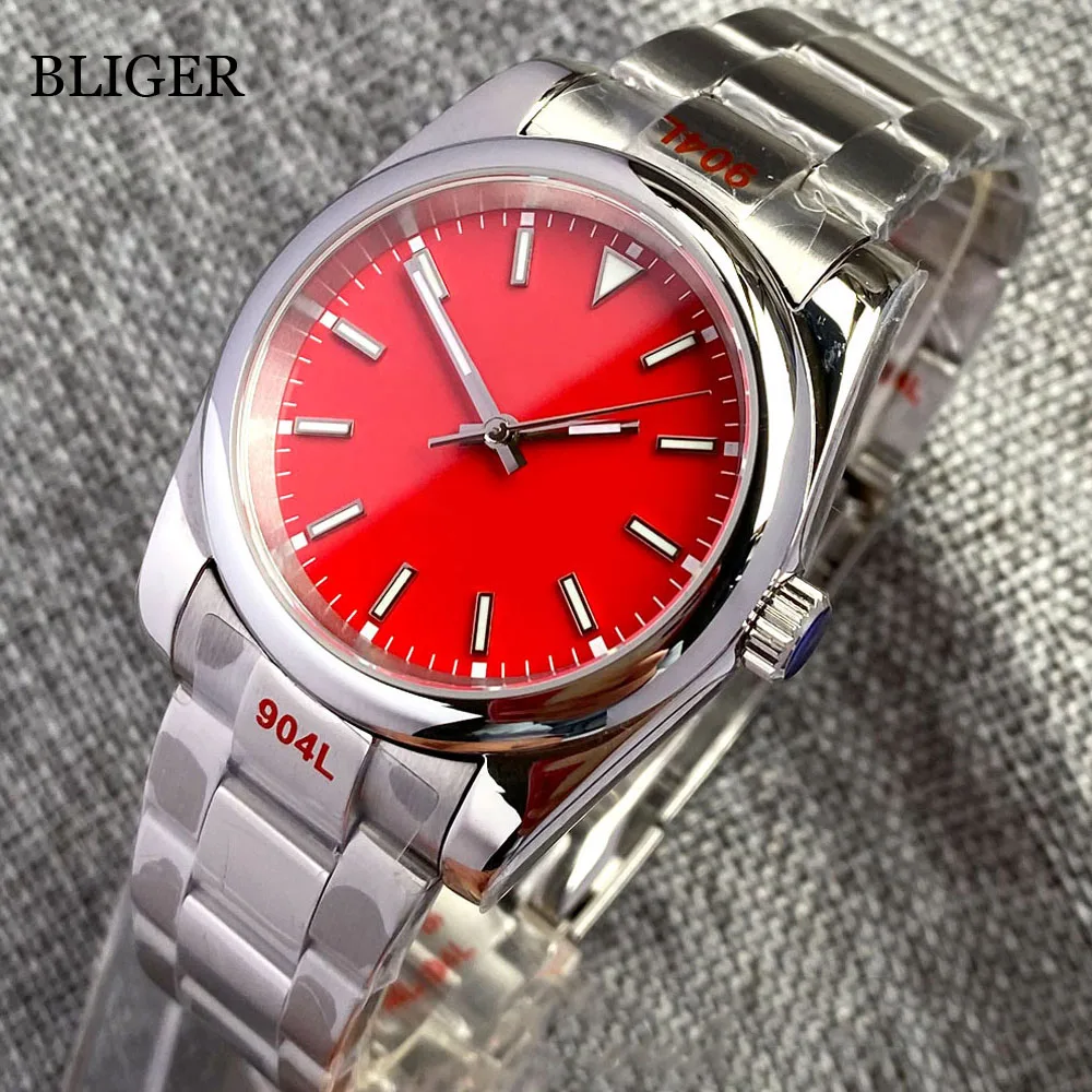 BLIGER 36mm/39mm NH35A PT5000 Miyota 8215 Automatic Men Watch Red/Orange/Blue/Green Dial Baton Luminous Hand Glass Back