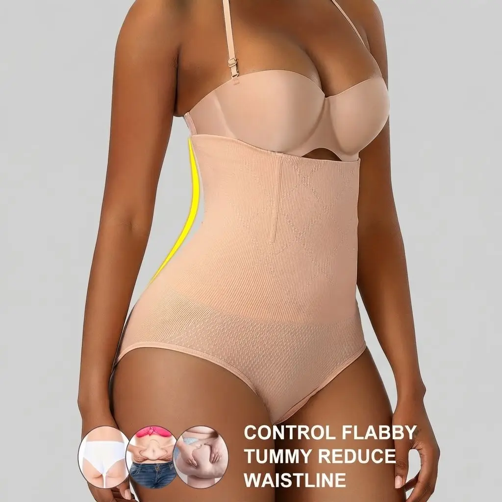Postpartum Tummy Control Shapewear Briefs, High Waist Elastic Butt Lifting Underwear