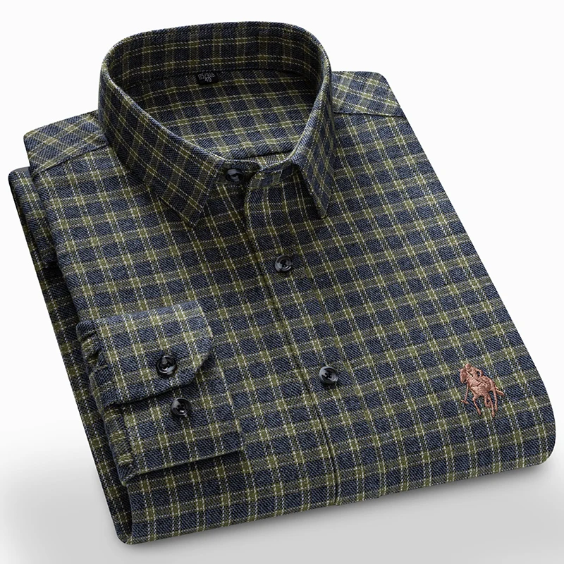 

Мужская рубашка с начесом, Повседневная фланелевая рубашка в клетку и в полоску, Стандартный крой, с длинными рукавами, Осень-Зима 100%