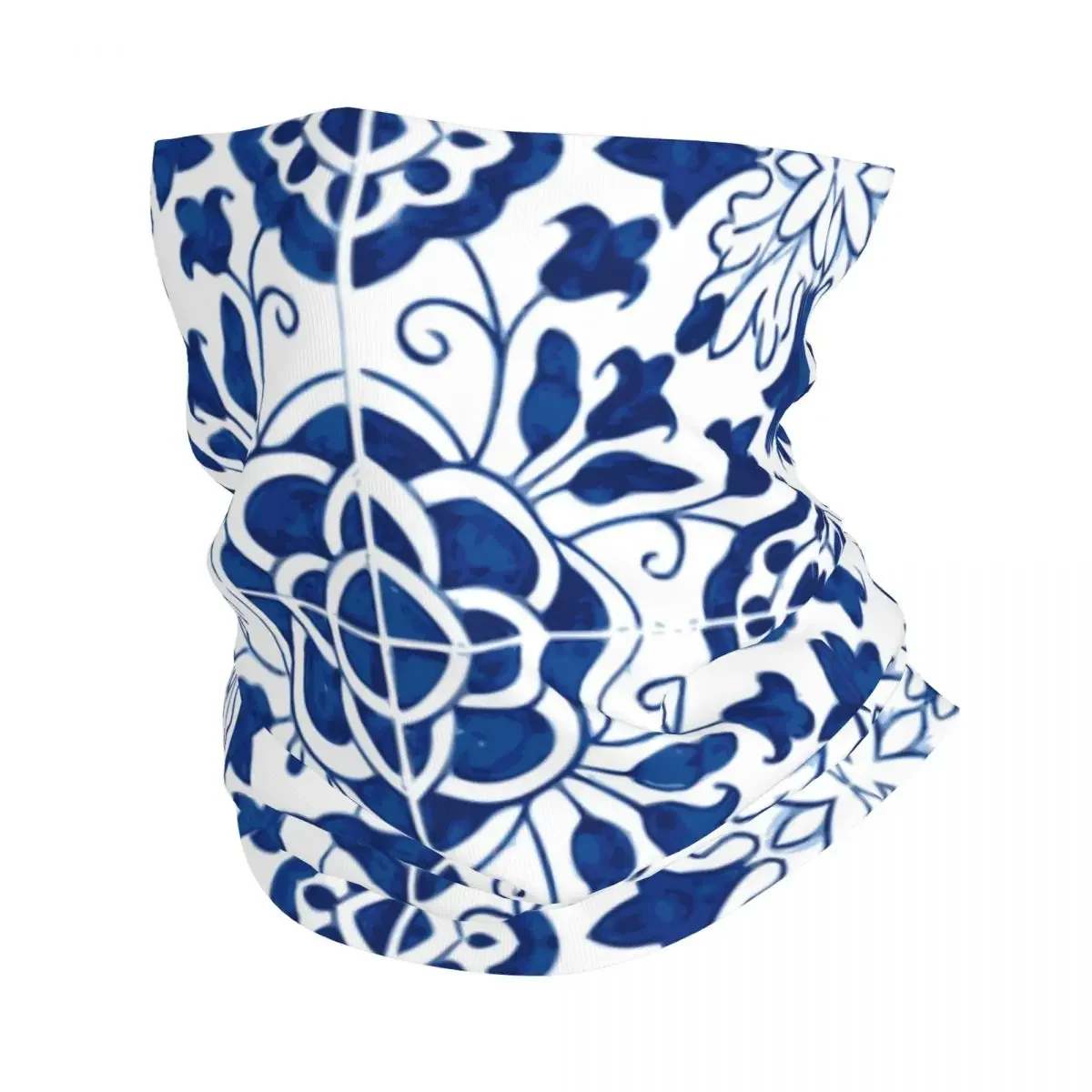 Polaina de cuello de azulejos de porcelana azul portugués para hombres y mujeres, protección UV, patrón de flores de invierno, bufanda de Bandana para ciclismo