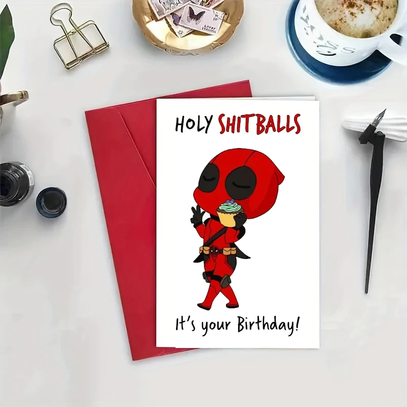 1PC Fun Deadpool Birthday Blessing Card, Give To Friends, Comes With Envelope, Fun Birthday Gift Greeting Card