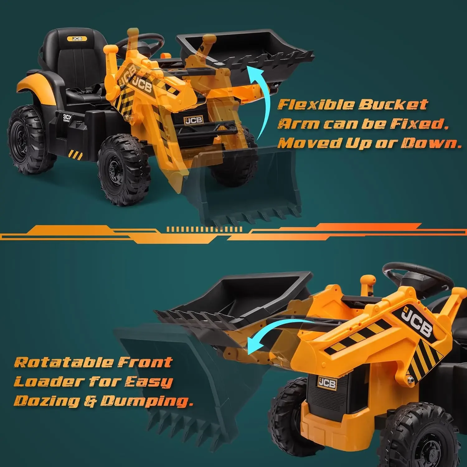 12V Backhoe Loader ไฟฟ้ารถของเล่นสําหรับเด็ก,แบตเตอรี่ขับเคลื่อน Ride on รถก่อสร้างของเล่น w/ด้านหน้า Loader & Excavator