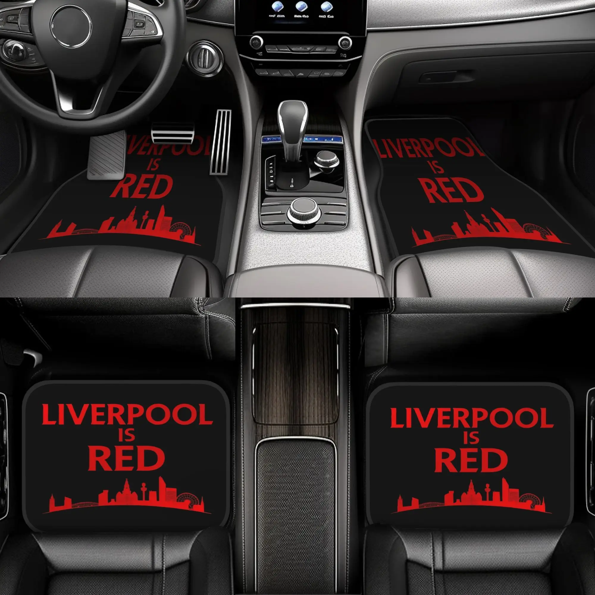 

4pcs Liverpool City Red Car Floor Mats - Durable Polyester Fiber, Fit For Various Car Models, Vibrant Red & Design With "Liverpo
