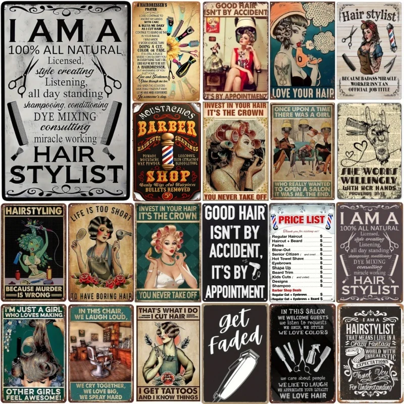 Vintage Metal Tin Poster Beauty Salon Hair Salon Retro Metal Tin Signs Posters Plate for Salon Cafe Bar Farm Country Bathroom