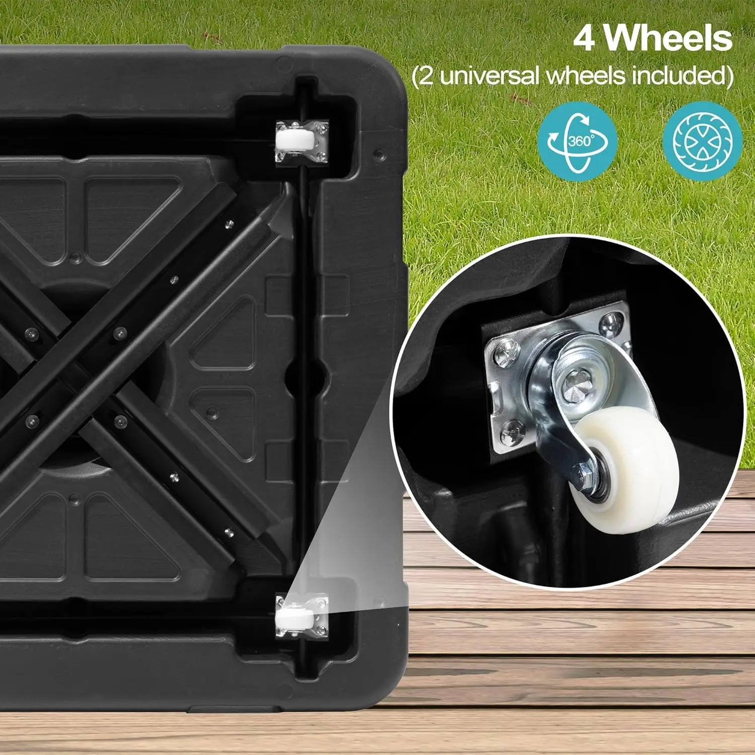 Alas Payung Cantilever dengan Roda, Penyangga Payung Patio Offset 300 lbs, Alas Payung Berbobot Isi Air & Pasir, Hitam·Baru