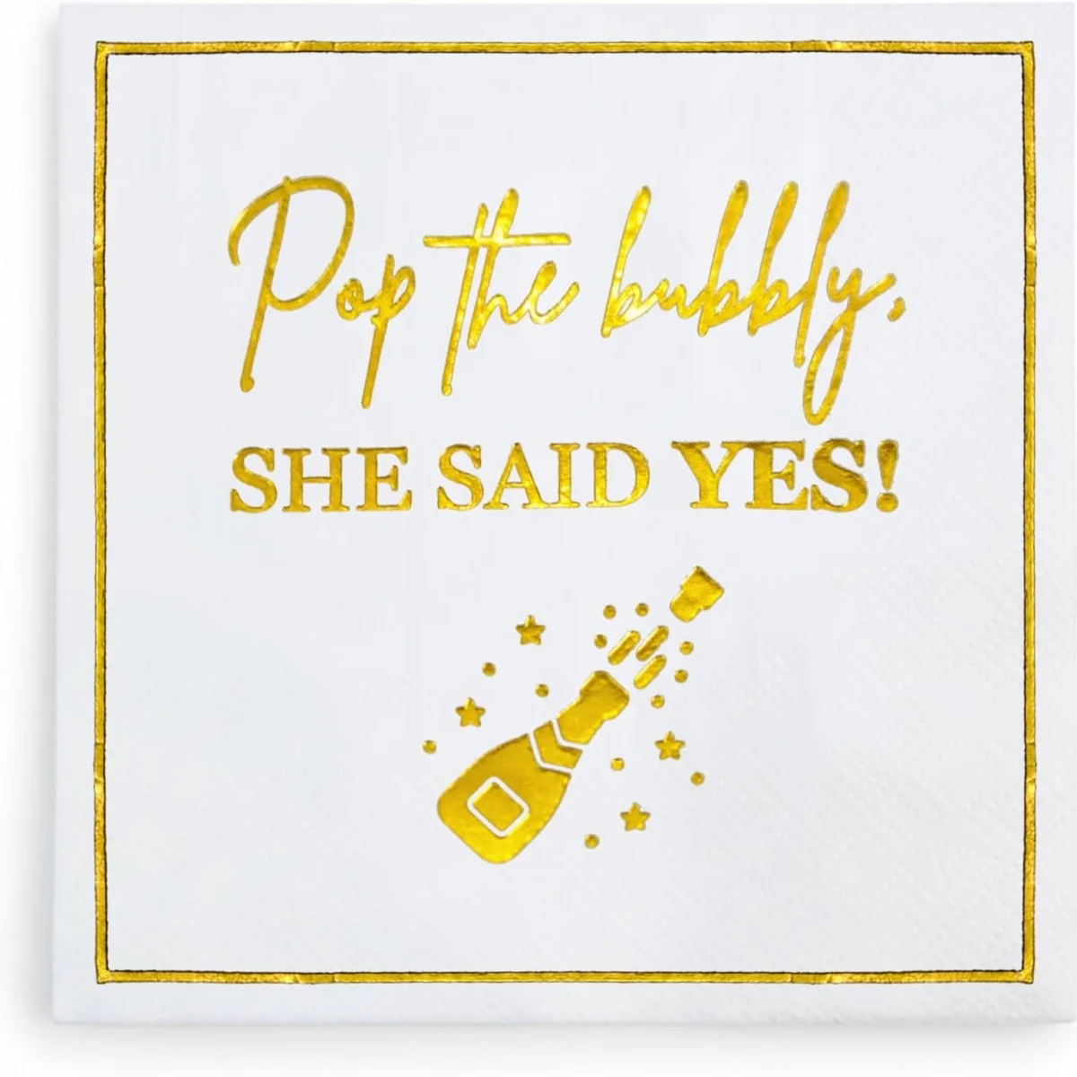 

50pcs She Said Yes Engagement Napkins, Gold “Pop the Bubbly, She Said Yes!” Decorations, We're Engaged Paper Cocktail Napkin, Ge