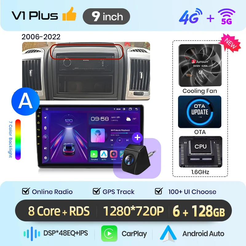 Junsun 9 inch Android 15 autoradio voor Fiat Ducato Peugeot Boxer 2 Citroen Jumper 2 2006-2023 voor Apple CarPlay Auto IPS scherm stereo multimediaspeler automotive slimme intelligente systemen 2 Din