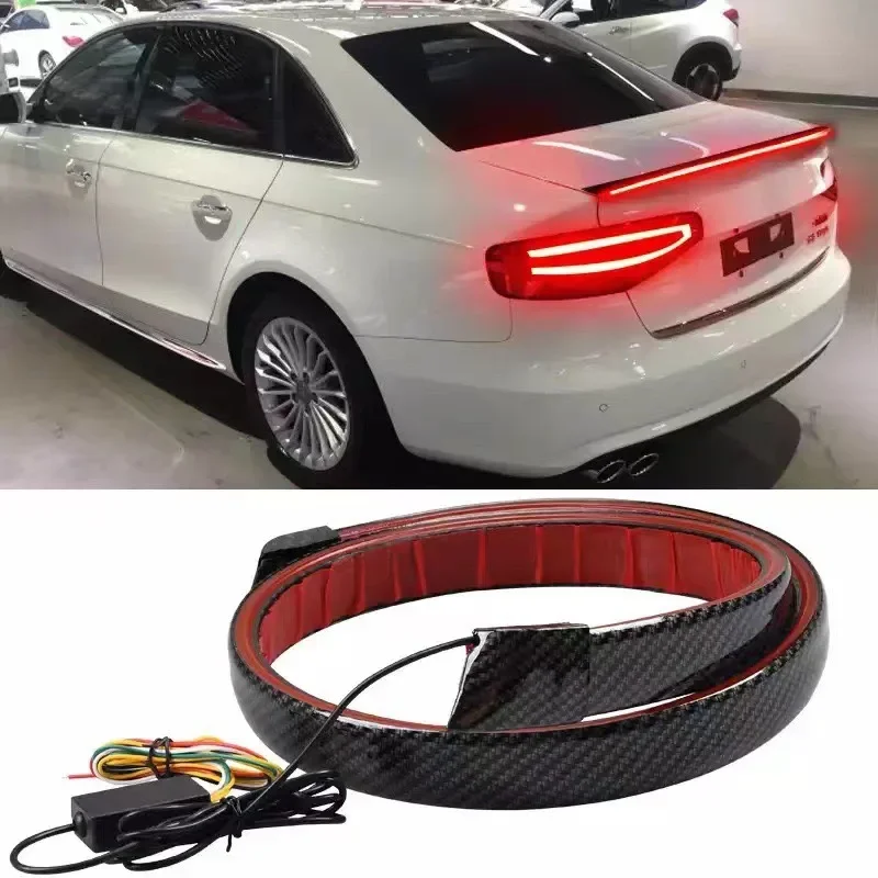 

120cm Carbon Fiber Led Spoiler Lights Universal Auto Driving Brake Turn Signal Rear Tail Lights Car Rear Spoiler 12V