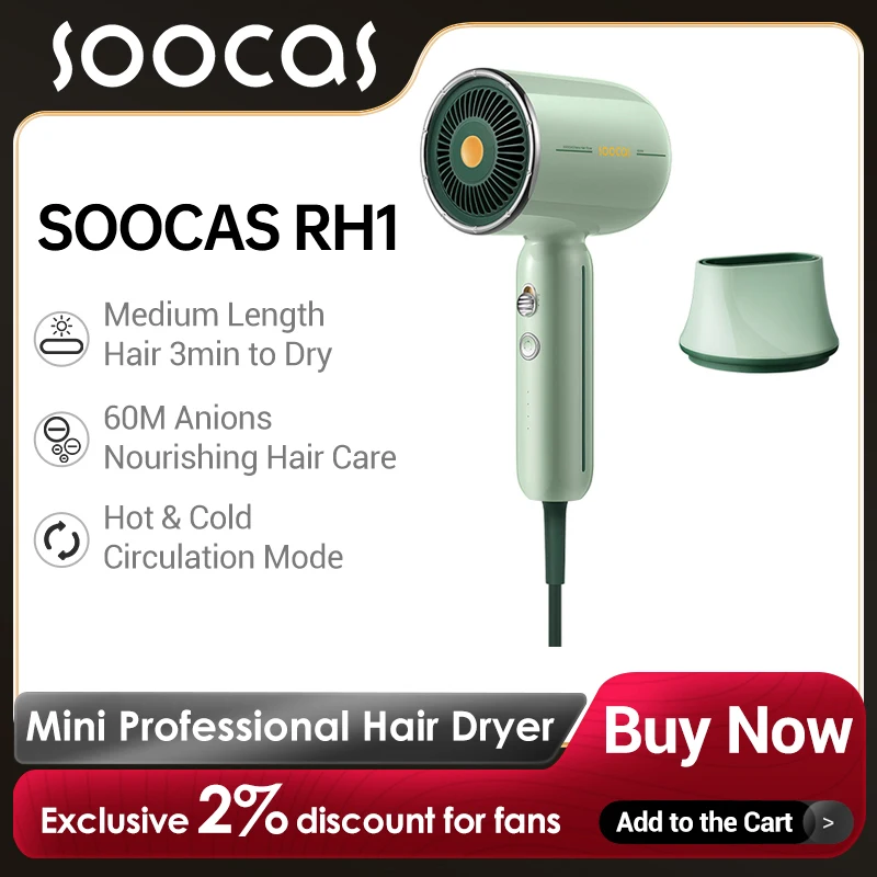 Soocas Rh1 Professionele Föhn 1600W High-Power Ion Salon Elektrische Mini Föhn Voor Huishoudelijke Apparaten Persoonlijke Styling Tools