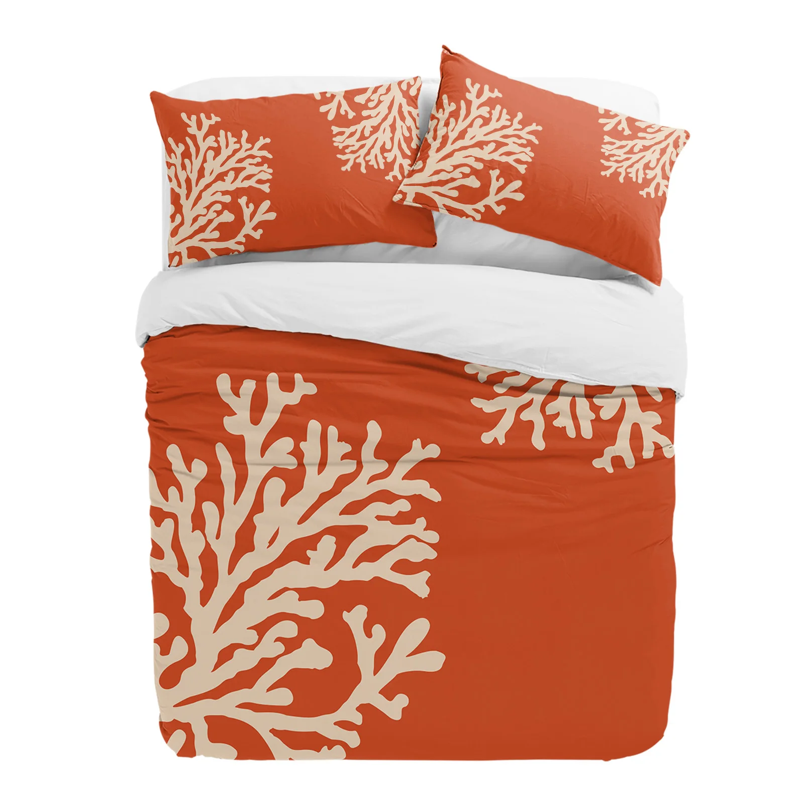 

Coral Orange 3pcs Bedding Set For Double Bed Home Textile Duvet Cover Quilt Cover Pillowcase