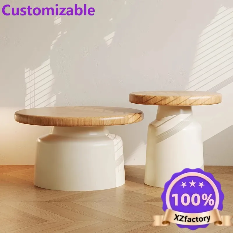 Customizable Creamy Wind Apartment Coffee Table Iron Round Homestay Coffee Tabl Living Room Household Small Apartment Simplicity