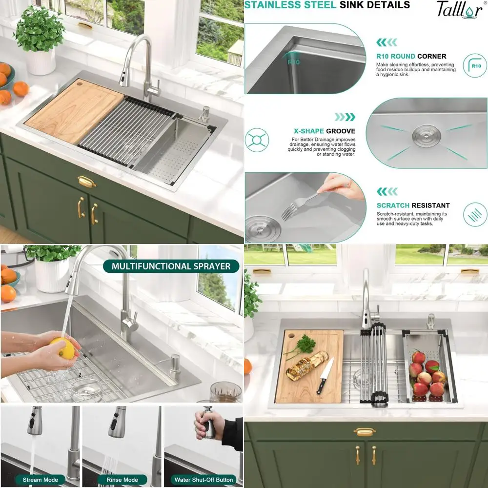 

33 x 22 Drop-In Kitchen Sink with Faucet - 16 Gauge Stainless Steel, Single Bowl, Top Mount