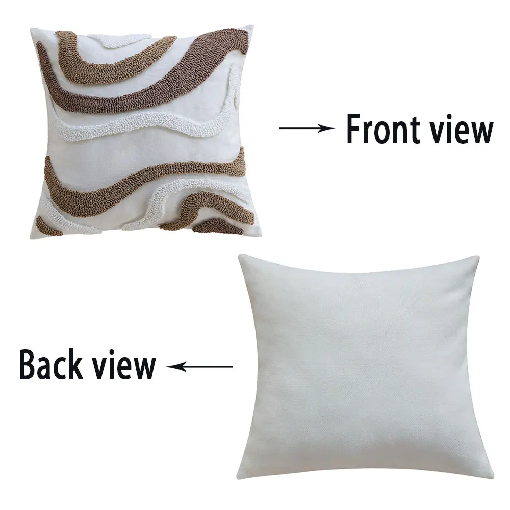 Boho Tufted Throw Pillow Cover 45x45cm Brown Wave Decorative Cushion Case for Sofa Living Room, Minimalist Home Decor Pillowcase