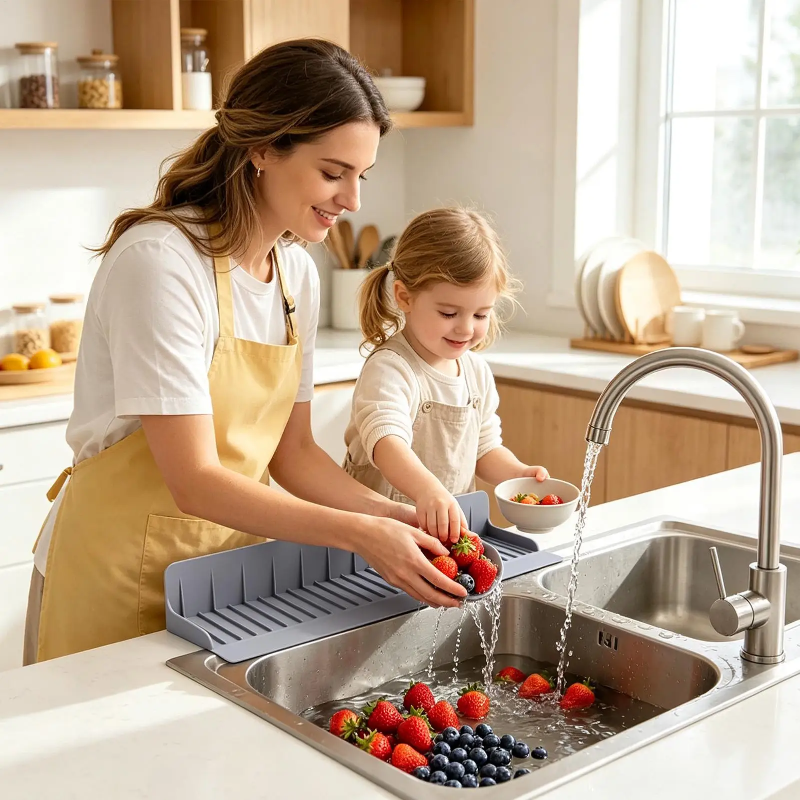 Kitchen Sink Splash Guard 5-Degree Tilt Silicone Washbasin Deflector Splash Guard for Kitchen Sink for Cooking Dishwashing