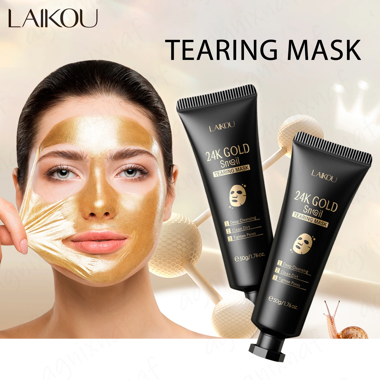 LAIKOU Snail Tearing Mask Deep Cleaning Oil Control Shrink Pores Hydrating Improve Skin Roughness 24K Gold Peel Off Mask 50g