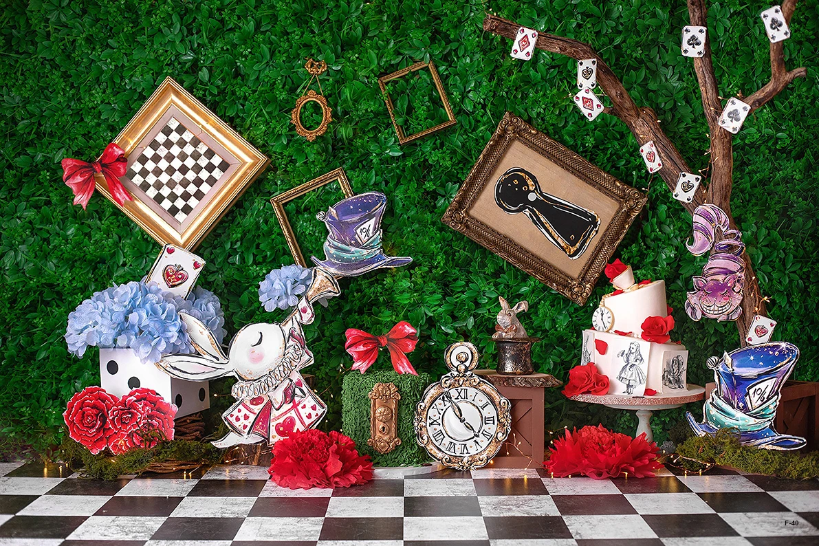 Alice In Wonderland Birthday Backdrop Girl Baby Birthday Tea Party Photography Backgrounds for Photo Studio Photoshoot